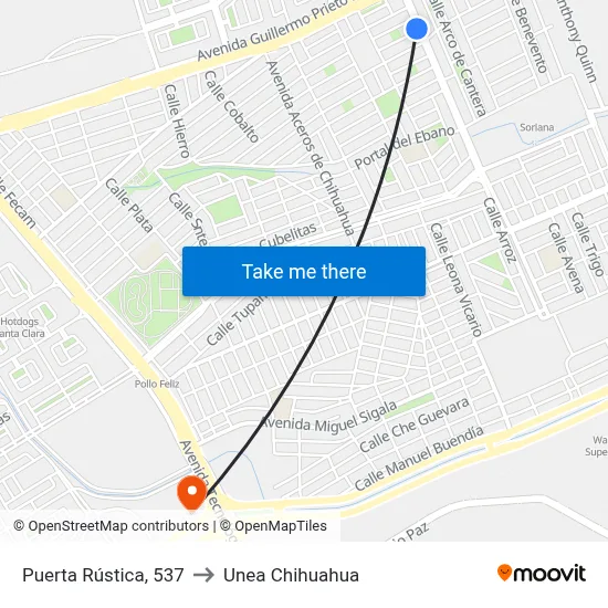 Puerta Rústica, 537 to Unea Chihuahua map