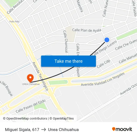 Miguel Sigala, 617 to Unea Chihuahua map