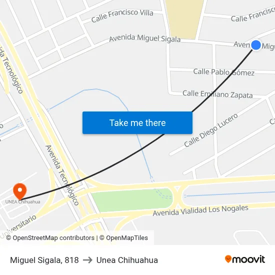 Miguel Sigala, 818 to Unea Chihuahua map