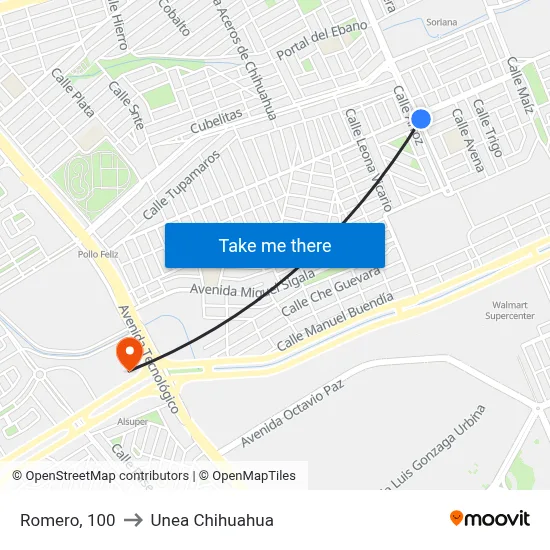 Romero, 100 to Unea Chihuahua map