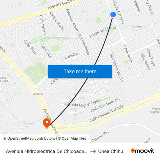 Avenida Hidroelectrica De Chicoacen, 17346 to Unea Chihuahua map