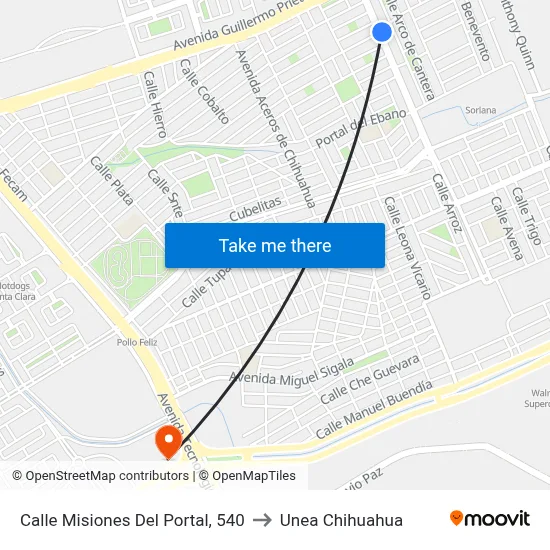 Calle Misiones Del Portal, 540 to Unea Chihuahua map