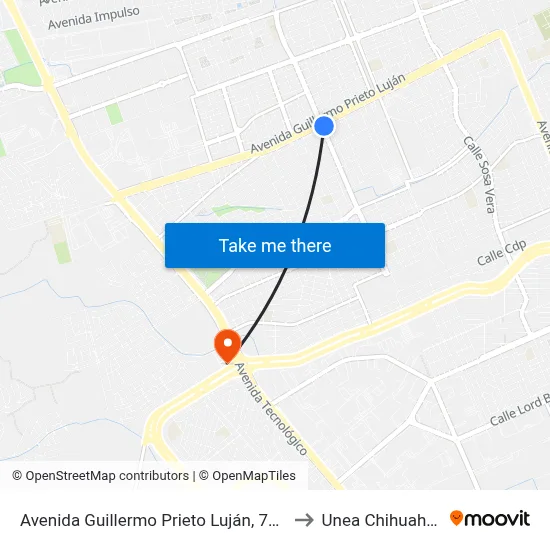 Avenida Guillermo Prieto Luján, 700f to Unea Chihuahua map
