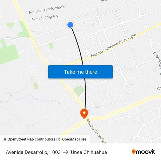 Avenida Desarrollo, 1003 to Unea Chihuahua map