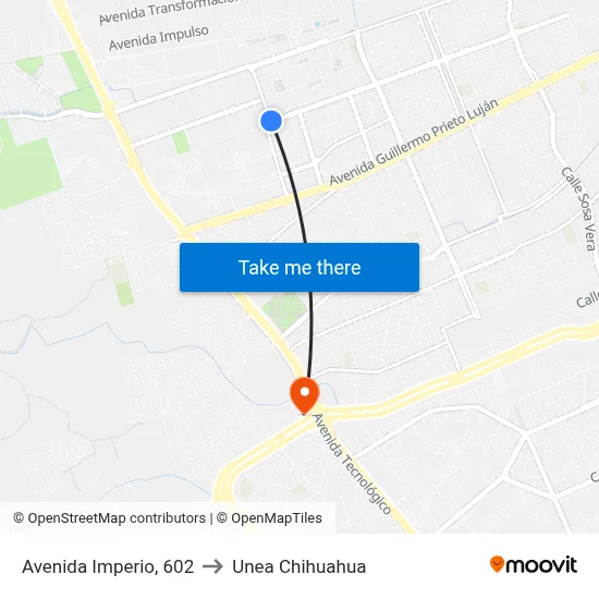 Avenida Imperio, 602 to Unea Chihuahua map
