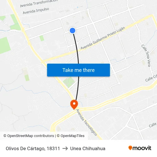 Olivos De Cártago, 18311 to Unea Chihuahua map