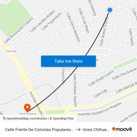 Calle Frente De Colonias Populares, 207a to Unea Chihuahua map