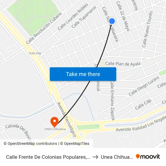 Calle Frente De Colonias Populares, 16728 to Unea Chihuahua map