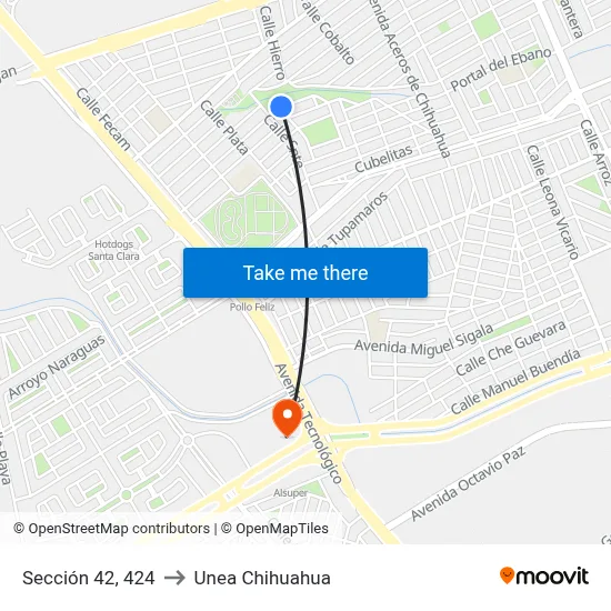 Sección 42, 424 to Unea Chihuahua map