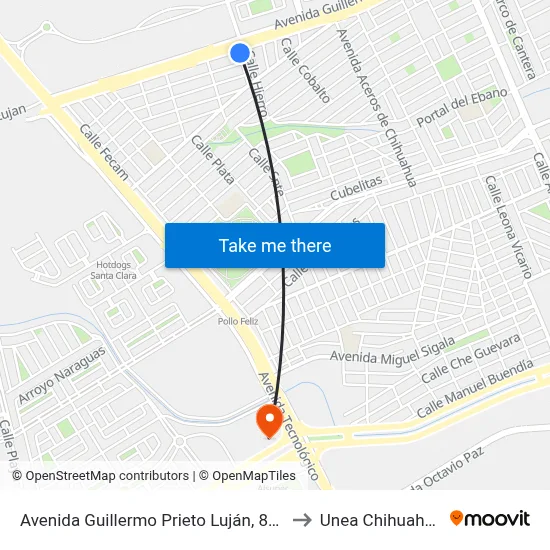 Avenida Guillermo Prieto Luján, 808 to Unea Chihuahua map
