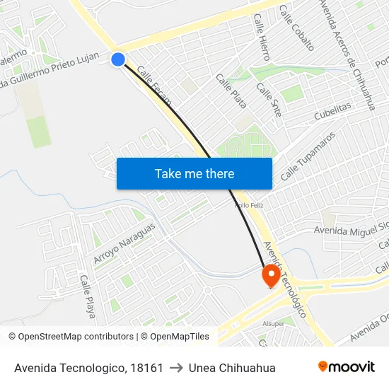 Avenida Tecnologico, 18161 to Unea Chihuahua map