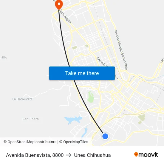 Avenida Buenavista, 8800 to Unea Chihuahua map