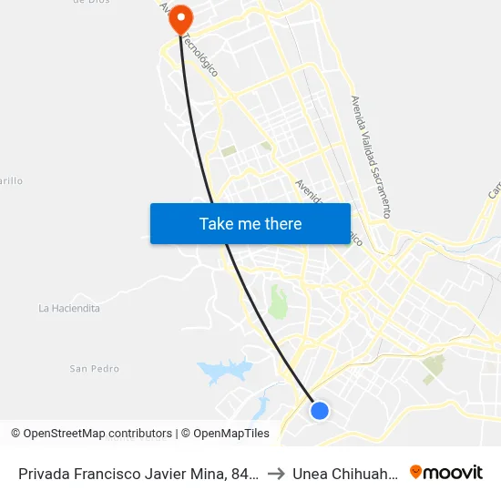 Privada Francisco Javier Mina, 8411 to Unea Chihuahua map
