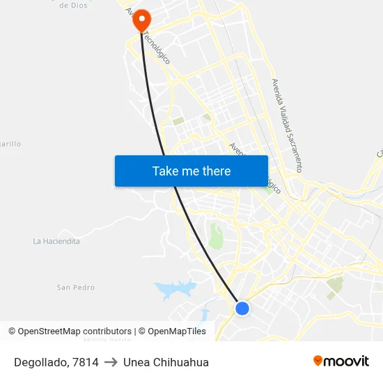 Degollado, 7814 to Unea Chihuahua map