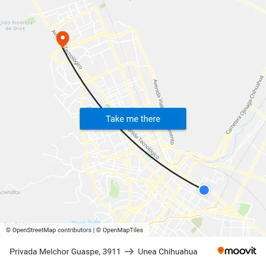 Privada Melchor Guaspe, 3911 to Unea Chihuahua map