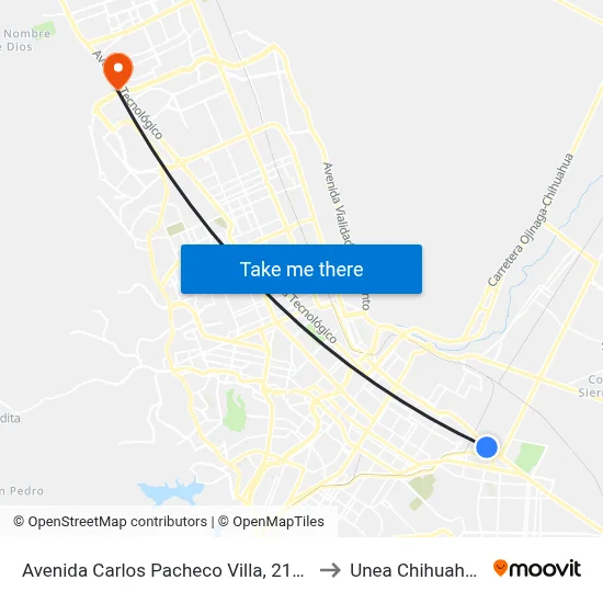 Avenida Carlos Pacheco Villa, 2103 to Unea Chihuahua map