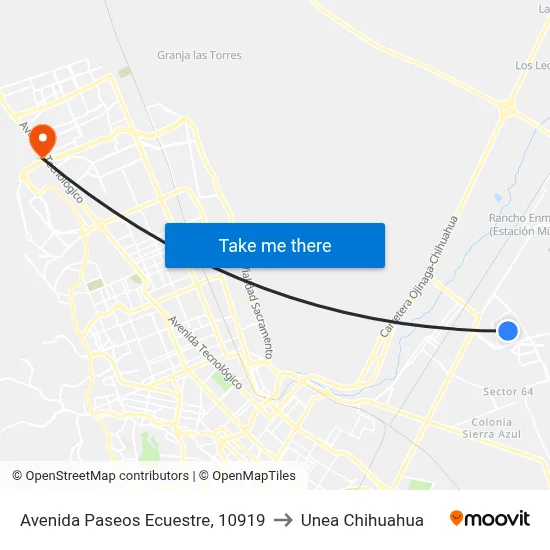 Avenida Paseos Ecuestre, 10919 to Unea Chihuahua map