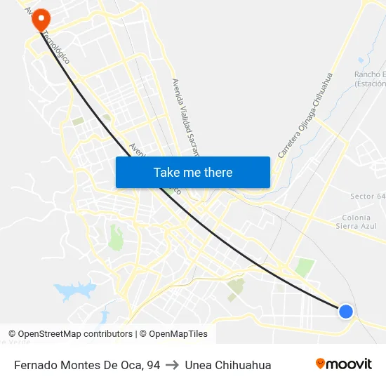 Fernado Montes De Oca, 94 to Unea Chihuahua map