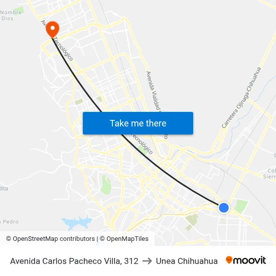 Avenida Carlos Pacheco Villa, 312 to Unea Chihuahua map
