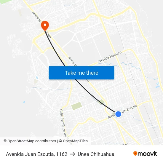 Avenida Juan Escutia, 1162 to Unea Chihuahua map