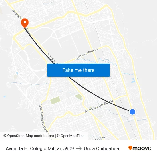 Avenida H. Colegio Militar, 5909 to Unea Chihuahua map