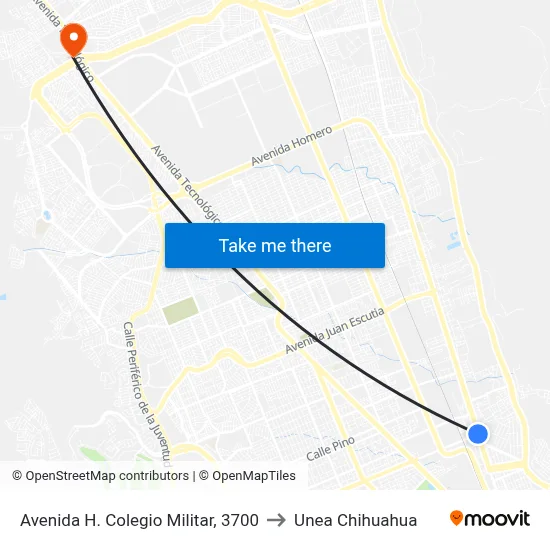 Avenida H. Colegio Militar, 3700 to Unea Chihuahua map