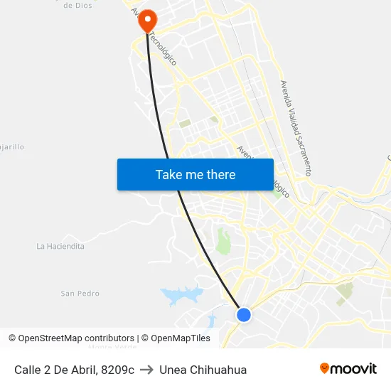 Calle 2 De Abril, 8209c to Unea Chihuahua map