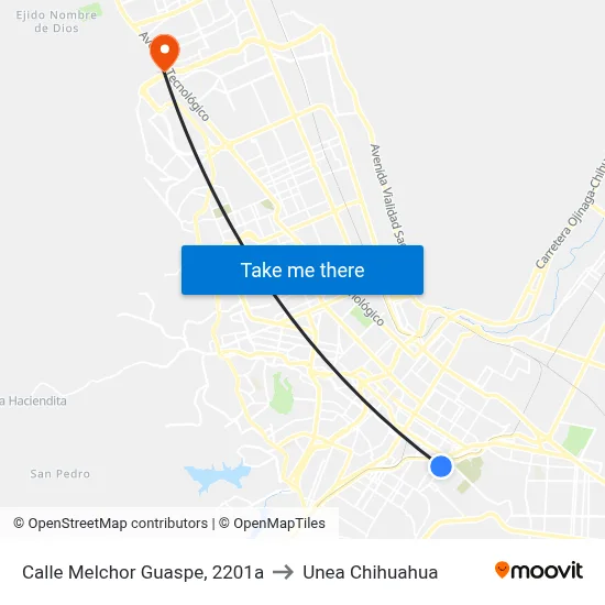 Calle Melchor Guaspe, 2201a to Unea Chihuahua map