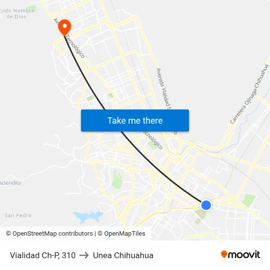 Vialidad Ch-P, 310 to Unea Chihuahua map