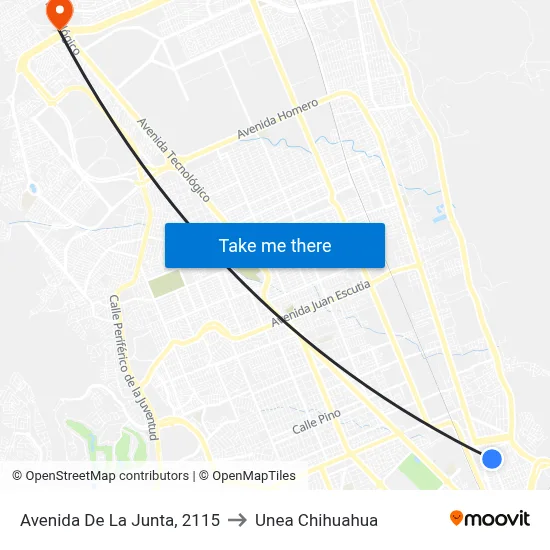 Avenida De La Junta, 2115 to Unea Chihuahua map