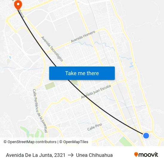 Avenida De La Junta, 2321 to Unea Chihuahua map