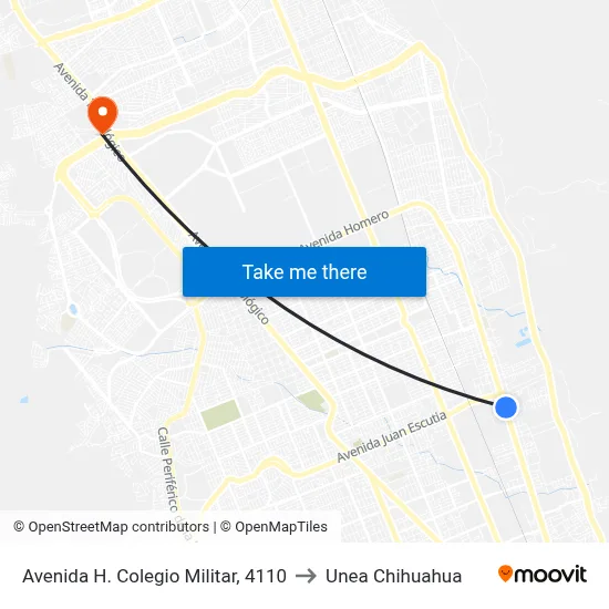 Avenida H. Colegio Militar, 4110 to Unea Chihuahua map
