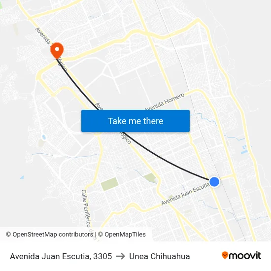 Avenida Juan Escutia, 3305 to Unea Chihuahua map