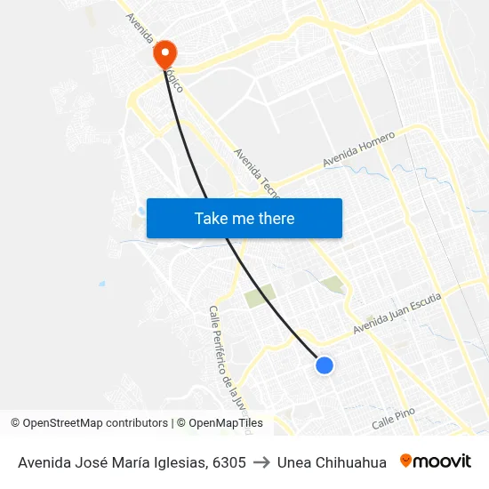 Avenida José María Iglesias, 6305 to Unea Chihuahua map