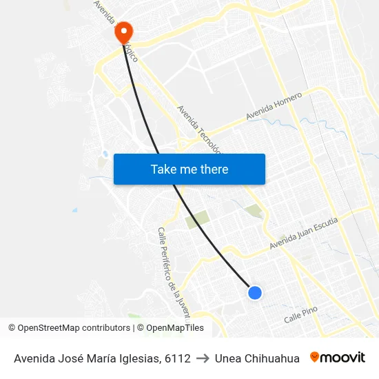 Avenida José María Iglesias, 6112 to Unea Chihuahua map