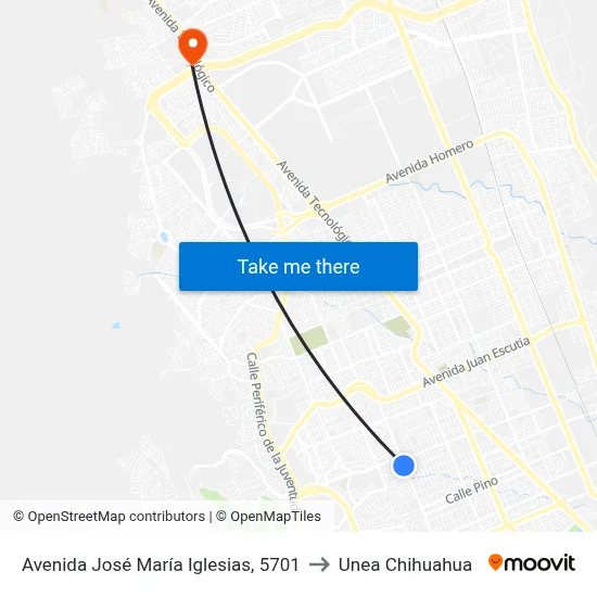 Avenida José María Iglesias, 5701 to Unea Chihuahua map
