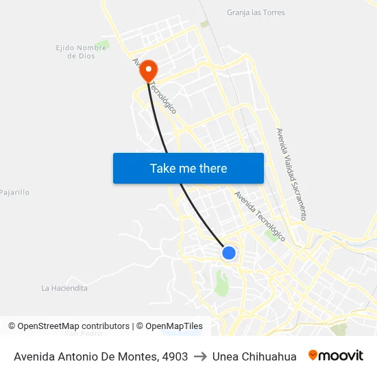 Avenida Antonio De Montes, 4903 to Unea Chihuahua map