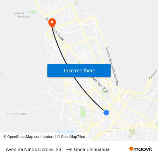 Avenida Niños Heroes, 231 to Unea Chihuahua map