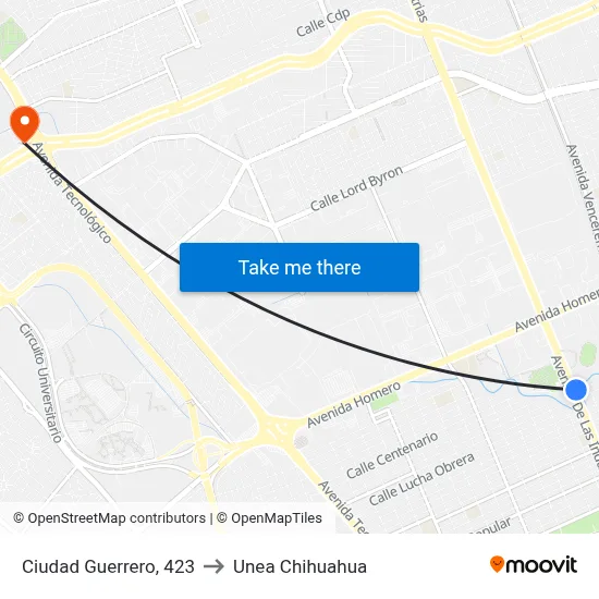 Ciudad Guerrero, 423 to Unea Chihuahua map