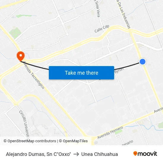 Alejandro Dumas, Sn C"Oxxo" to Unea Chihuahua map