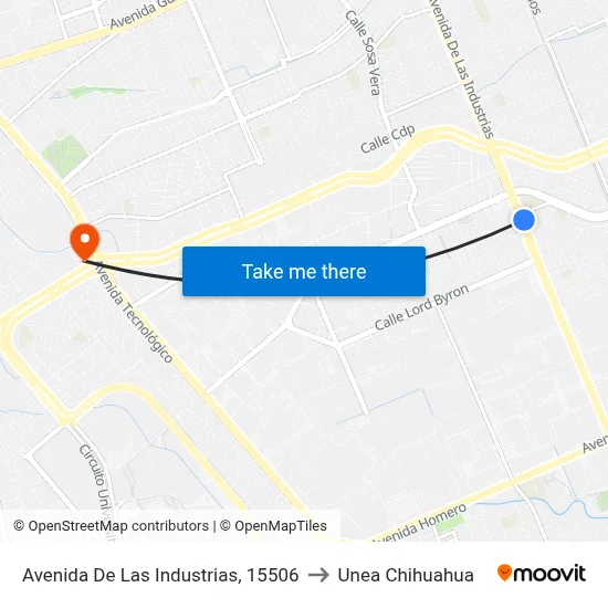 Avenida De Las Industrias, 15506 to Unea Chihuahua map