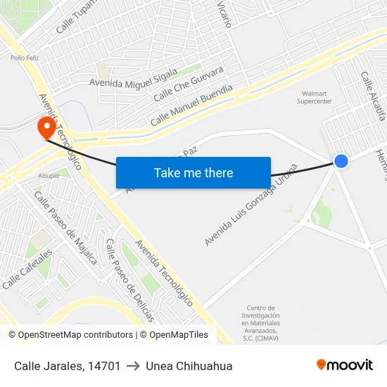 Calle Jarales, 14701 to Unea Chihuahua map