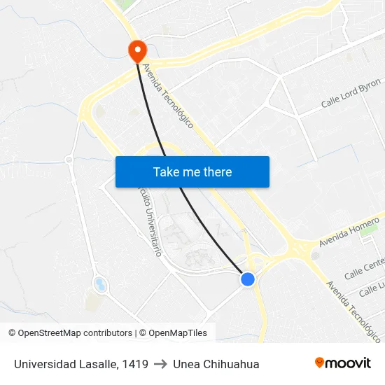 Universidad Lasalle, 1419 to Unea Chihuahua map