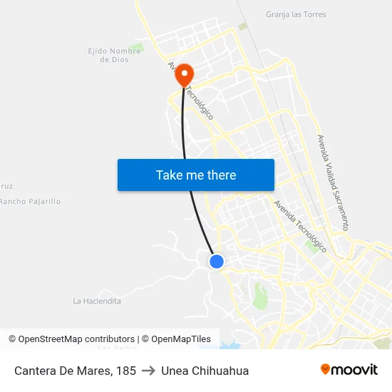 Cantera De Mares, 185 to Unea Chihuahua map