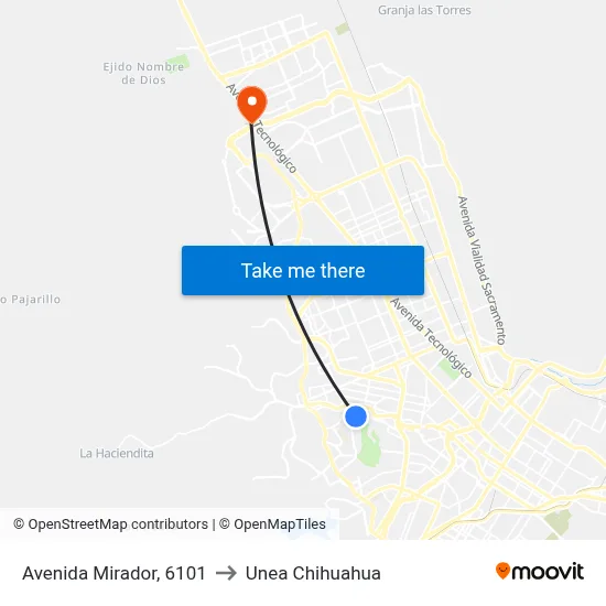 Avenida Mirador, 6101 to Unea Chihuahua map