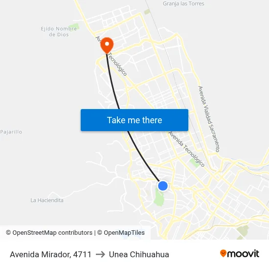 Avenida Mirador, 4711 to Unea Chihuahua map