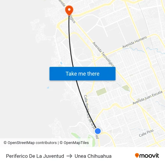 Periferico De La Juventud to Unea Chihuahua map