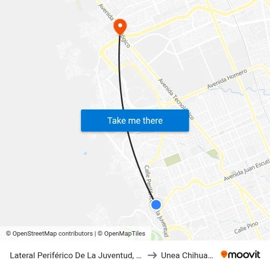Lateral Periférico De La Juventud, 7701 to Unea Chihuahua map