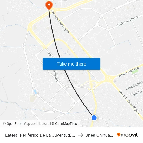 Lateral Periférico De La Juventud, 9846 to Unea Chihuahua map