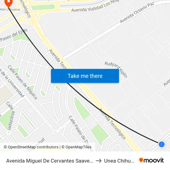 Avenida Miguel De Cervantes Saavedra, 105 to Unea Chihuahua map